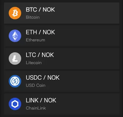 Juju sitt utvalg av kryptovaluta
